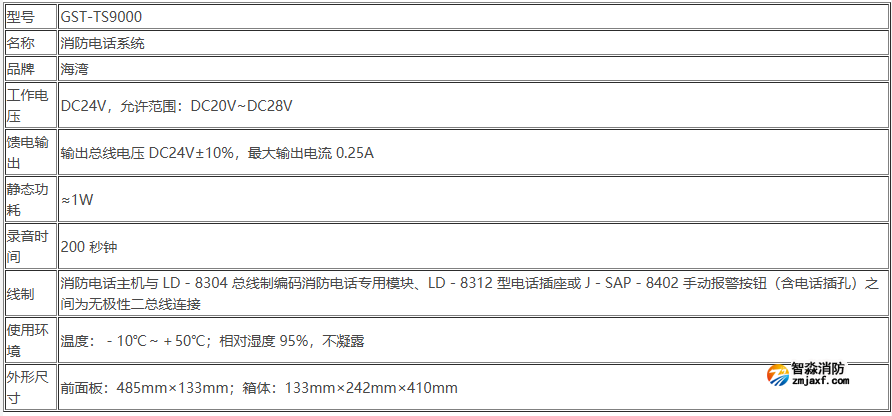 海灣GST-TS9000消防電話系統參數 海灣GST-TS9000消防電話系統參數